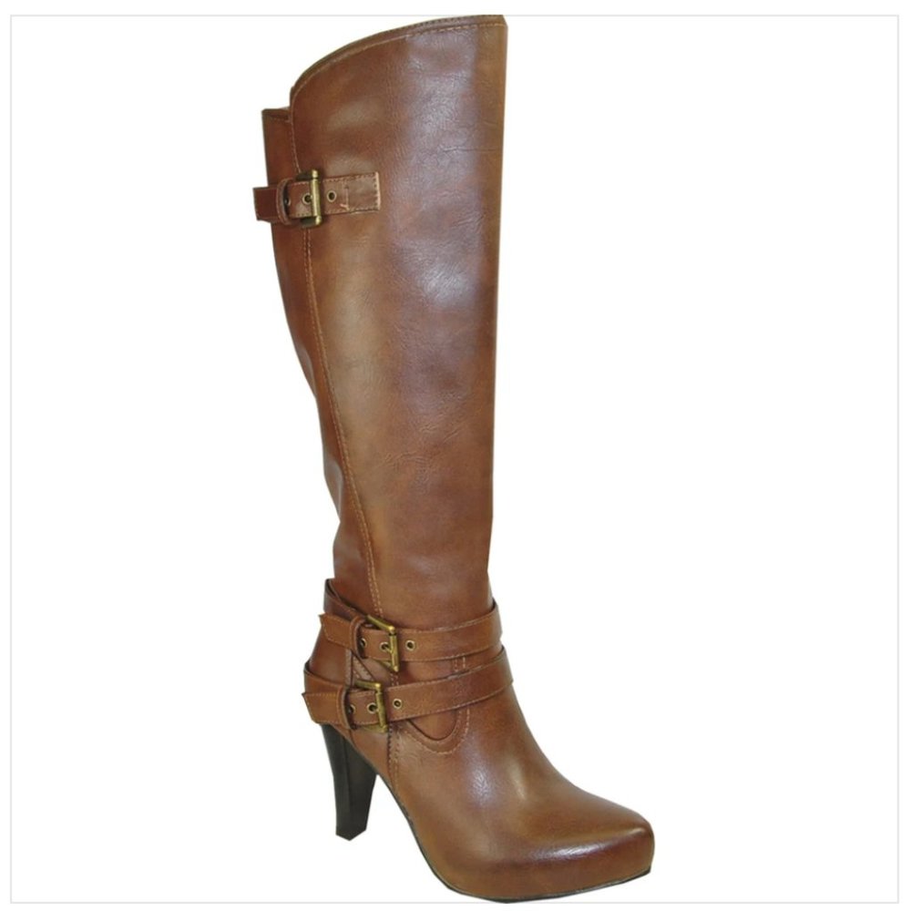 VANGELO Heeled Knee High Dress Boots Brown